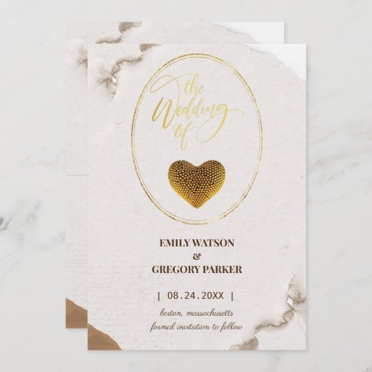 Elegant goud lijst diamant hart save the date (Voorkant / Achterkant)