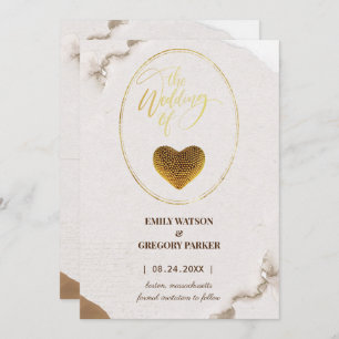 Elegant goud lijst diamant hart save the date