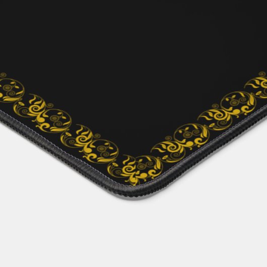 Elegant Goud Lijst en Monogram op Zwart Bureaumat (Hoek)