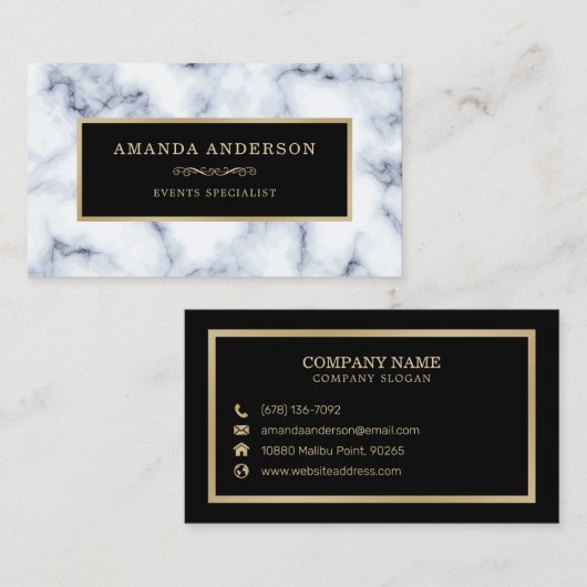 Elegant Goud Lijst op Wit Marmer | VISITEKAARTJE (Voorkant / Achterkant)