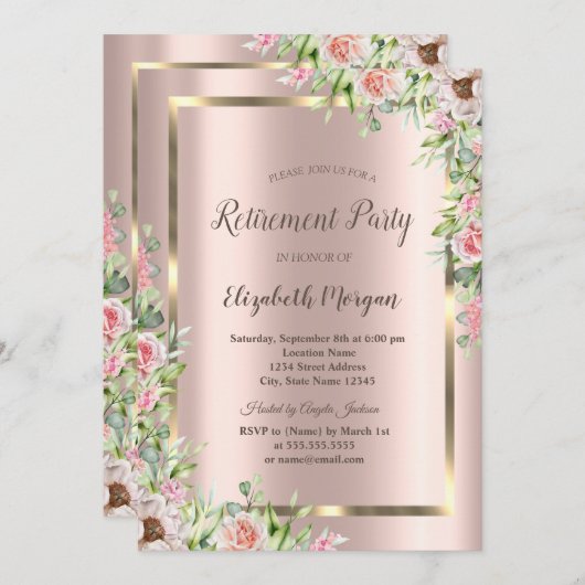 Elegant Goud Lijst, Roos Goud Rozen Afboeking Kaart (Voorkant / Achterkant)