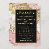 Elegant Goud Lijst Roze en Zwart Agaat Bruiloft Kaart (Voorkant / Achterkant)