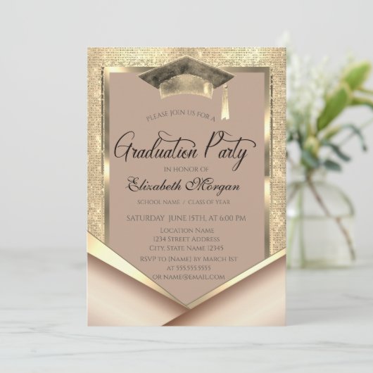 Elegant Goud Lijst Sequins Afstuderen Kaart (Staand voorkant)