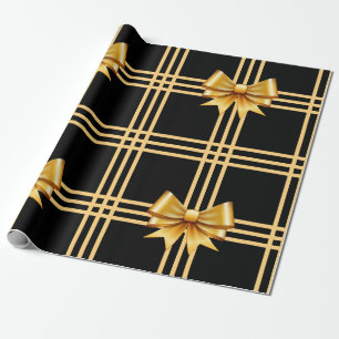 Elegant Goud Lint in Zwarte Achtergrond Kerstmis Cadeaupapier