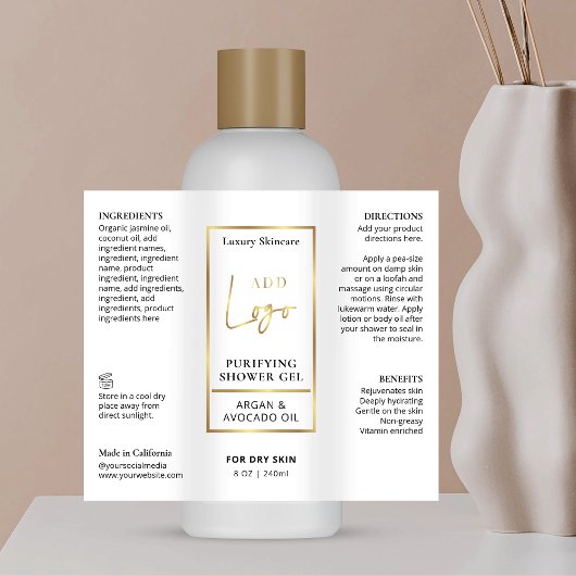 Elegant Goud Logo 8 OZ Kosmetisch Flessenetiket Sparkling Wijnetiket