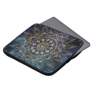 Elegant Goud Mandala Blauw Galaxy Laptop Sleeve