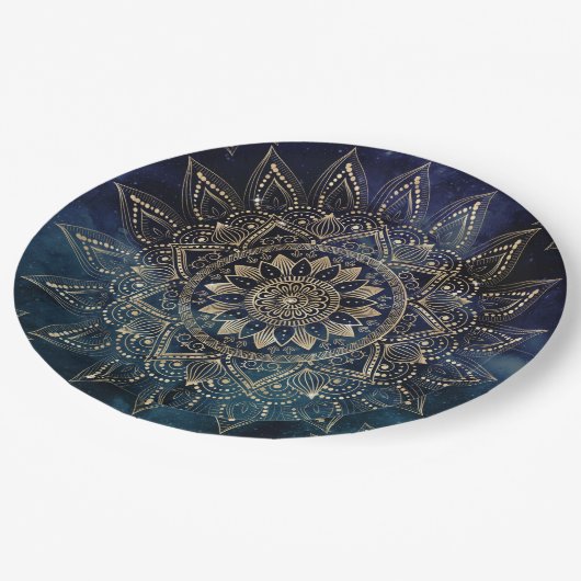 Elegant Goud Mandala Blauw Galaxy Papieren Bordje (Gekanteld)