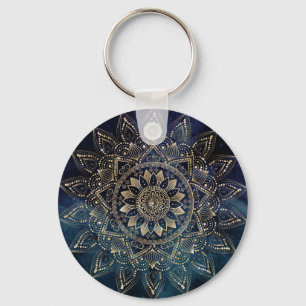 Elegant Goud Mandala Blauw Galaxy Sleutelhanger