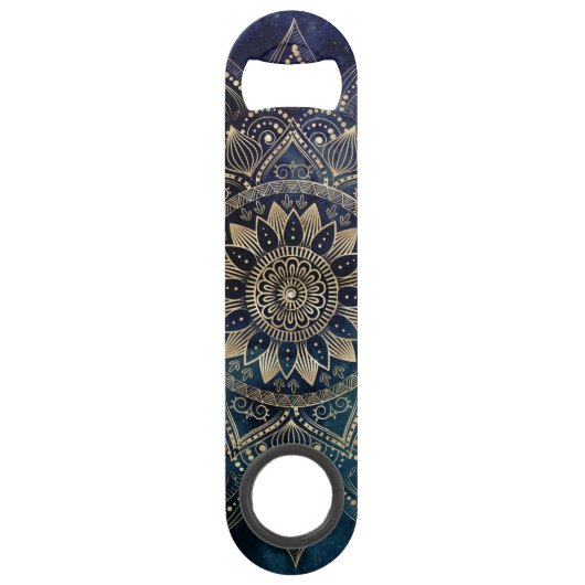 Elegant Goud Mandala Blauw Galaxy Speed Flessenopener (Voorkant)