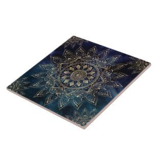 Elegant Goud Mandala Blauw Galaxy Tegeltje