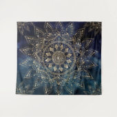 Elegant Goud Mandala Blauw Galaxy Wandkleed (Voorkant (horizontaal))
