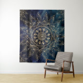 Elegant Goud Mandala Blauw Galaxy Wandkleed (In situ)