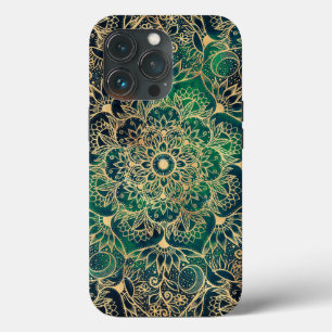 Elegant Goud Mandala Bloemen Groen Blauw iPhone 13 Pro Hoesje