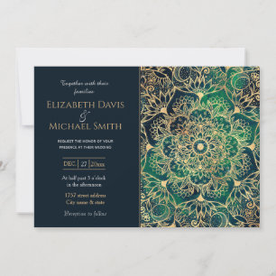 Elegant Goud Mandala Bloemen Groen Blauw Kaart