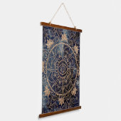 Elegant Goud Mandala Oog Zon Maan Marine Blauw Hangend Wandkleed (Gebogen)