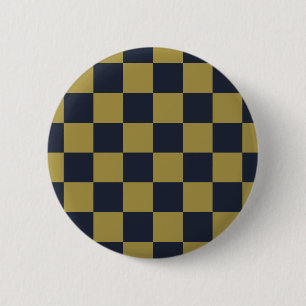 Elegant goud & marine blauw geruit patroon ronde button 5,7 cm