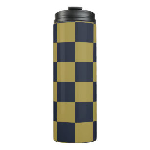 Elegant goud & marine blauw geruit patroon thermosbeker