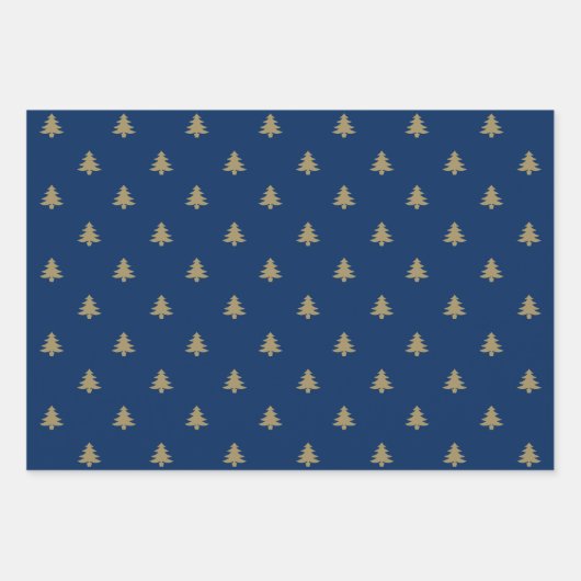 Elegant goud marine blauw groen rood kerstbomen inpakpapier vel (Voorkant)