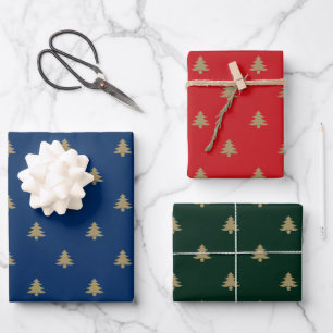 Elegant goud marine blauw groen rood kerstbomen inpakpapier vel