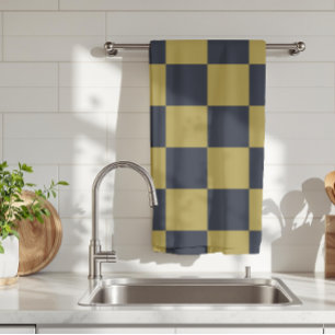 Elegant goud & marineblauw geruit patroon theedoek
