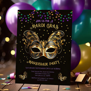 Elegant goud maskerade masker Mardi Gras feest Kaart