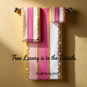 Elegant goud met roze en witte streep bad handdoek