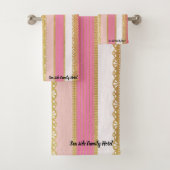Elegant goud met roze en witte streep bad handdoek (Insitu)