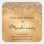 Elegant Goud Metaal Glitter Drip Haar En Make-up Vierkante Sticker (Voorkant)