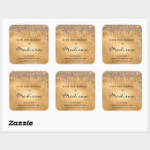 Elegant Goud Metaal Glitter Drip Haar En Make-up Vierkante Sticker (Vel)