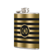 Elegant Goud Metallic Stripes Zwarte achtergrond Heupfles (Links)