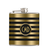 Elegant Goud Metallic Stripes Zwarte achtergrond Heupfles (Voorkant)