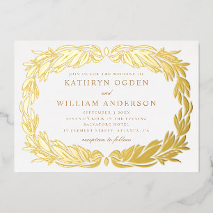 Elegant goud moderne florale botanische bruiloft folie uitnodiging