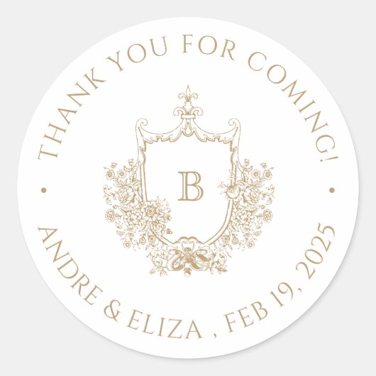 Elegant Goud Monogram Crest Ronde Sticker (Voorkant)