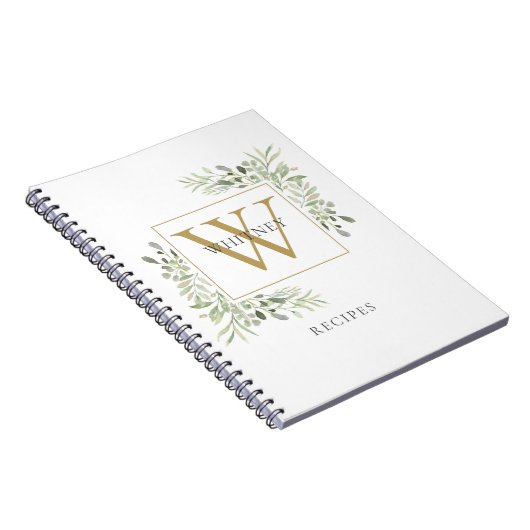 Elegant goud monogram groen recepten kookboek notitieboek (Rechterzijde)