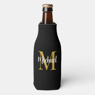 Elegant Goud Monogram Initiaal Sjabloon Modern Flesjeskoeler