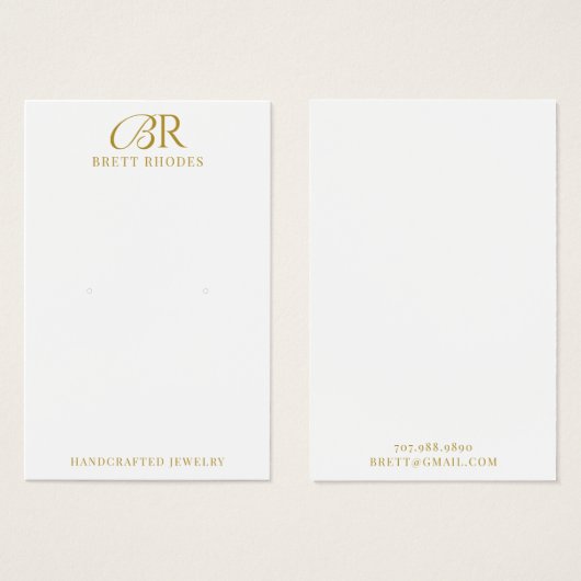 Elegant Goud Monogram Oorbel Display Kaart (Voorkant /achterkant)