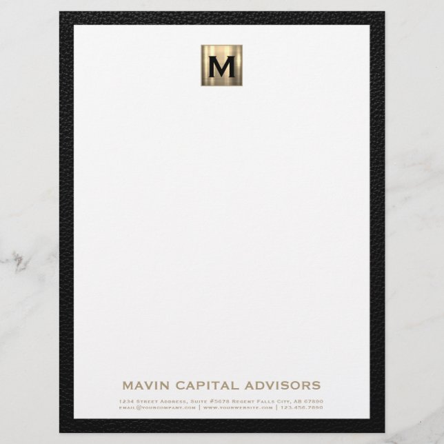 Elegant Goud Monogram Zakelijk Letterhoofd Briefhoofd (Voorkant)