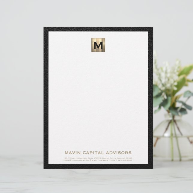 Elegant Goud Monogram Zakelijk Letterhoofd Briefhoofd (Staand voorkant)