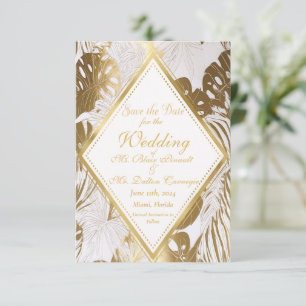 Elegant Goud Monstera Bruiloft Save The Date Kaart