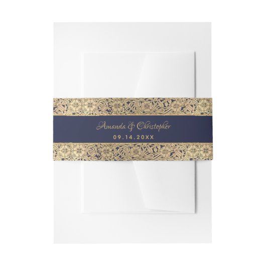 Elegant Goud Navy Blauw Bloemen Rozen Script Bruil Uitnodigingen Wikkel (Voorkant Voorbeeld)