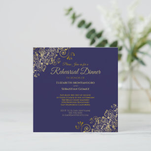 Elegant Goud Navy Bruiloft repetitie Diner Plein Kaart
