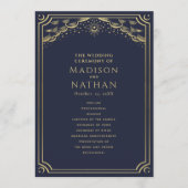 Elegant Goud & Navy Tarot Bruiloft Programma (Voorkant)