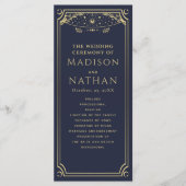 Elegant Goud & Navy Tarot Bruiloft Programma (Voorkant)