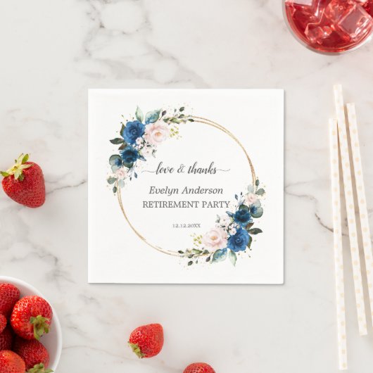 Elegant Goud Navyblauw Roze Bloemen Pensioen Servet (Insitu)