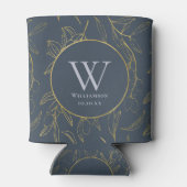 Elegant Goud Olijfblad Bloemen Monogram Bruiloft Blikjeskoeler (Achterkant)