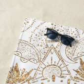 Elegant Goud Oog Zon Maan Mandala Wit Strandlaken (In situ)