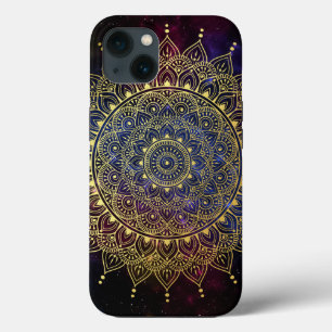 Elegant goud op donkere nevel Bloemen Henna Mandal iPhone 13 Hoesje