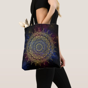 Elegant goud op donkere nevel Bloemen Henna Mandal Draagtas