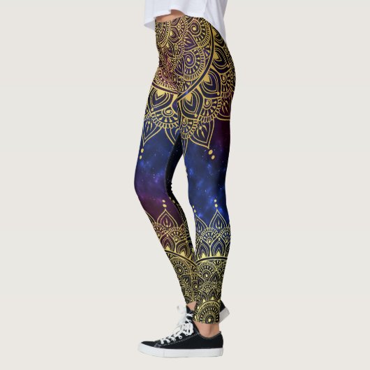 Elegant goud op donkere nevel Bloemen Henna Mandal Leggings (Links)