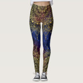 Elegant goud op donkere nevel Bloemen Henna Mandal Leggings (Voorkant)